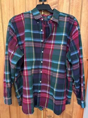 Polo by Ralph Lauren Men's Green & Burgundy Multicolor Plaid Button-Down Shirt